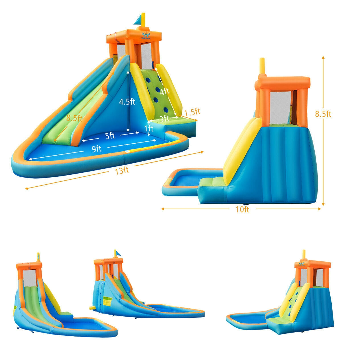 Tobogán de agua inflable con casa de rebote para niños con soplador de 740 W