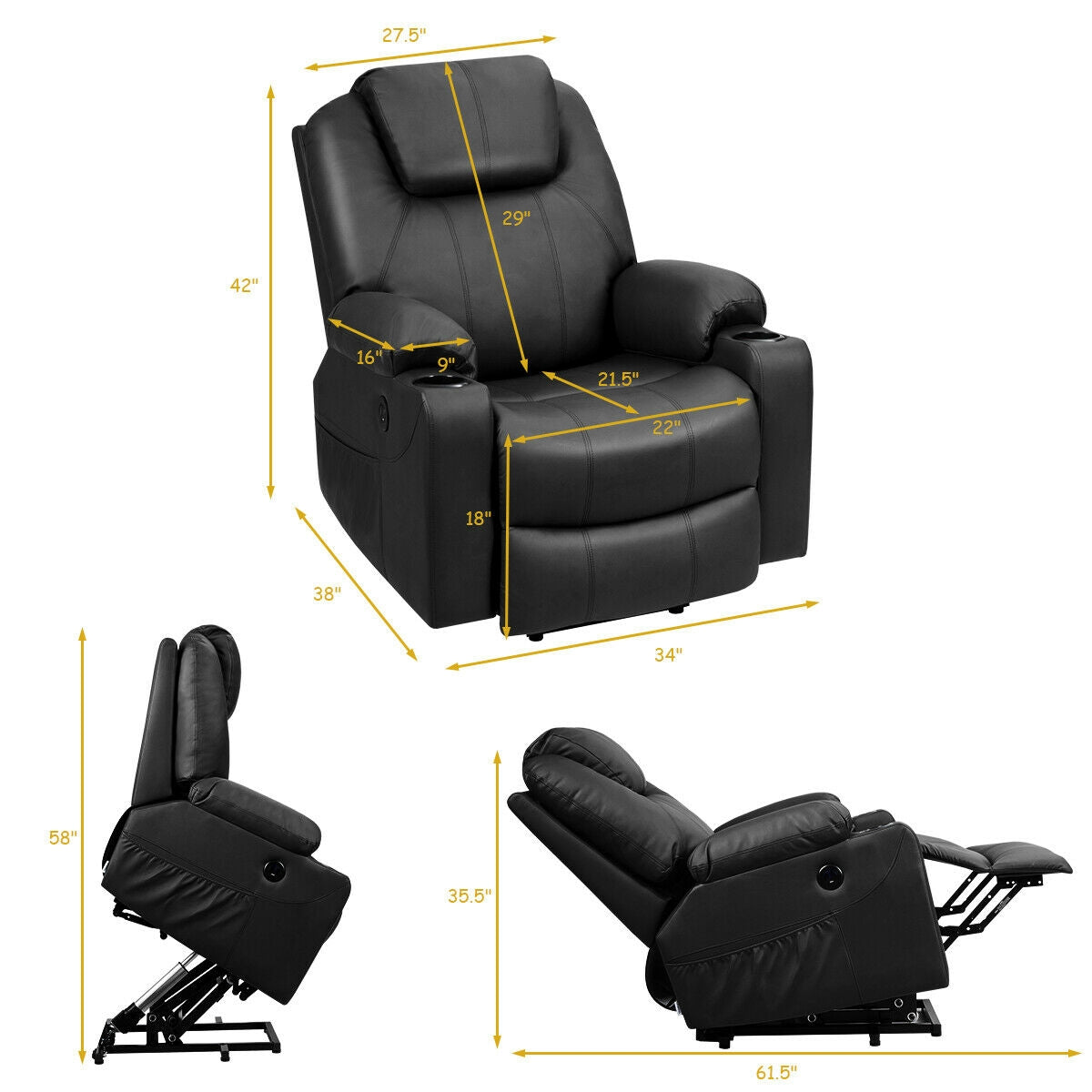 Electric Power Lift Leather Massage Sofa
