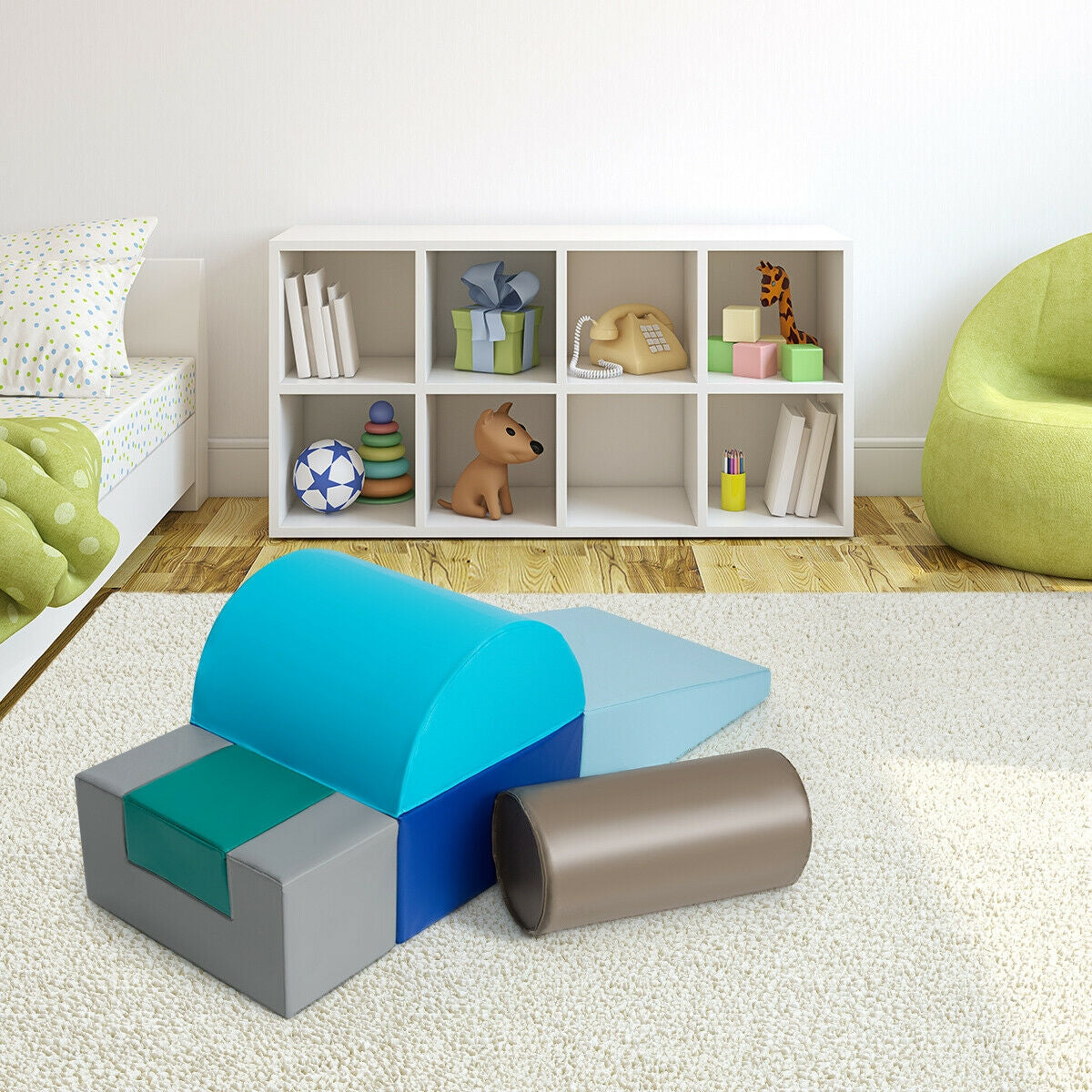 6 Piece Climb Crawl Play Set Indoor Kids Toddler-Light Blue