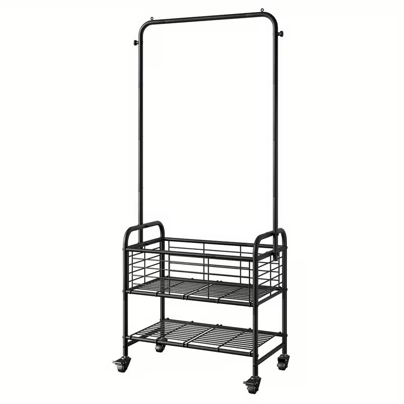 Rolling Laundry Sorter Cart with Hanging Rack and Shelf