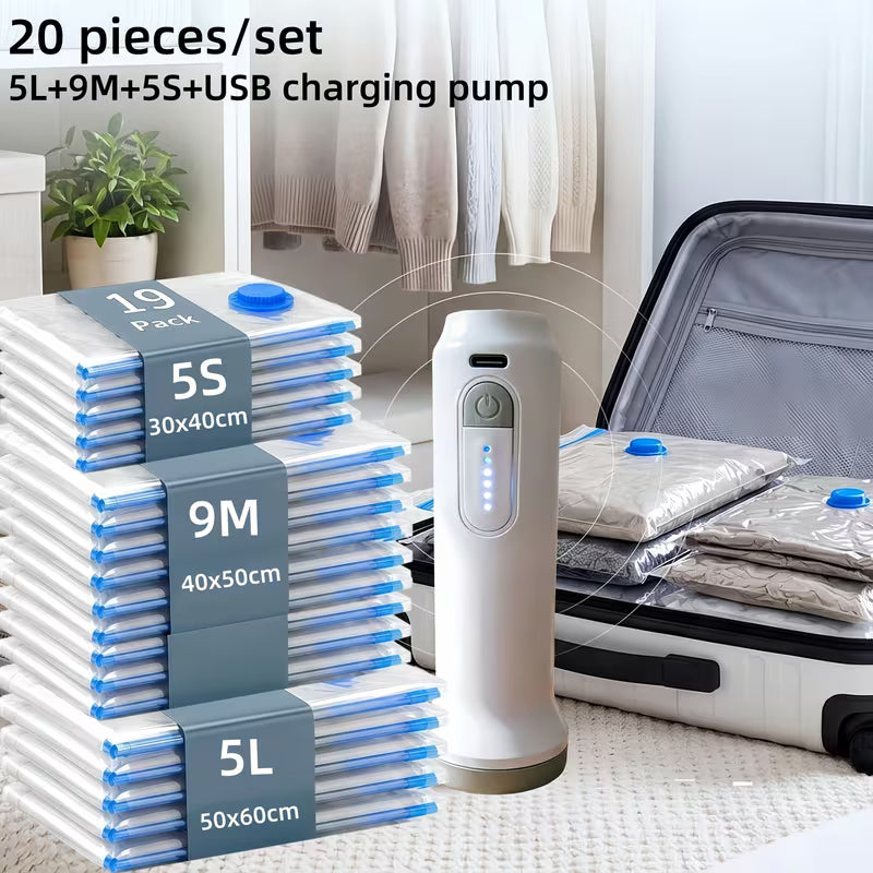 20-Piece Vacuum Storage Bag Set with Electric Air Pump