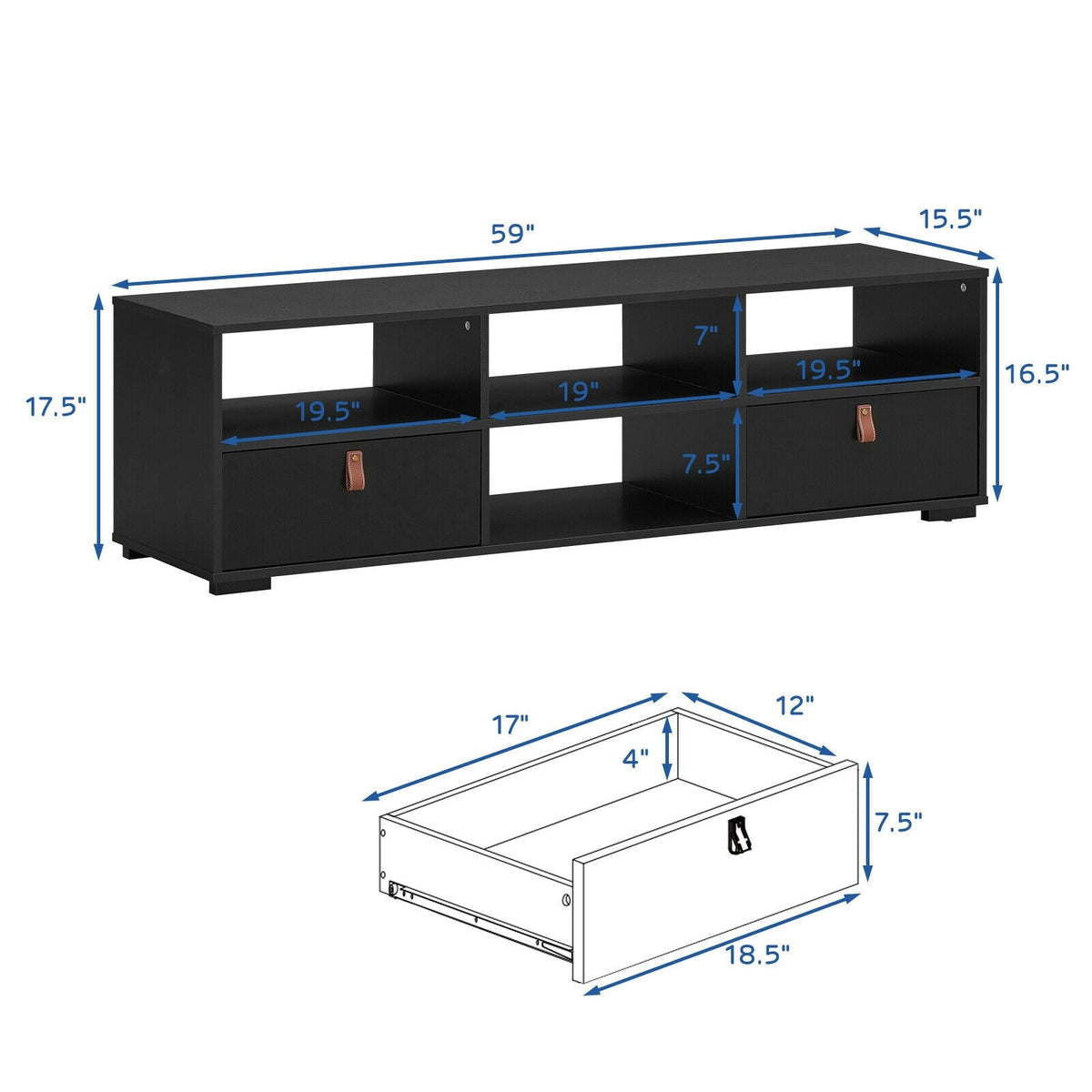 TV Stand Entertainment Media Center Console for TV's up to 60 Inch with Drawers Walnut