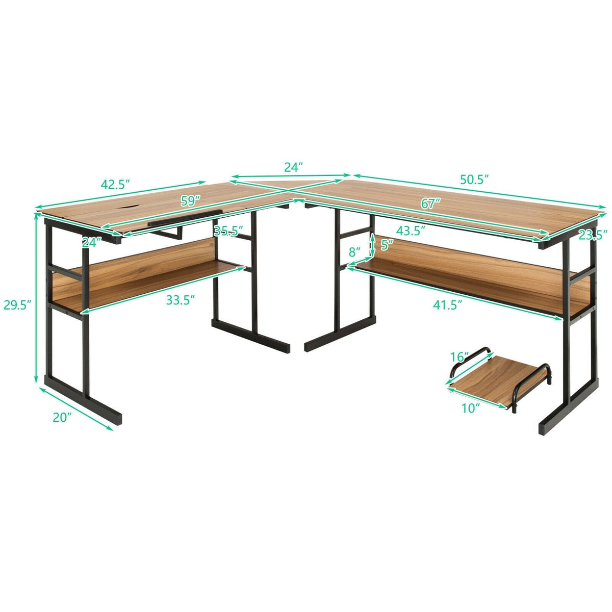 L-Shaped Computer Desk with Tiltable Tabletop