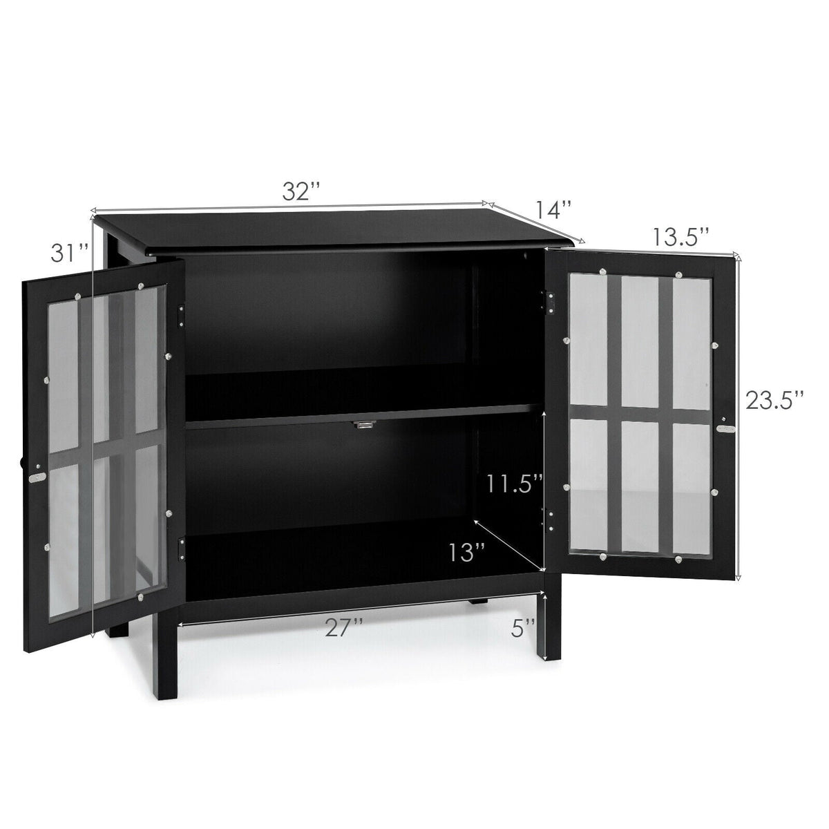 Glass Door Sideboard Console Storage Buffet Cabinet