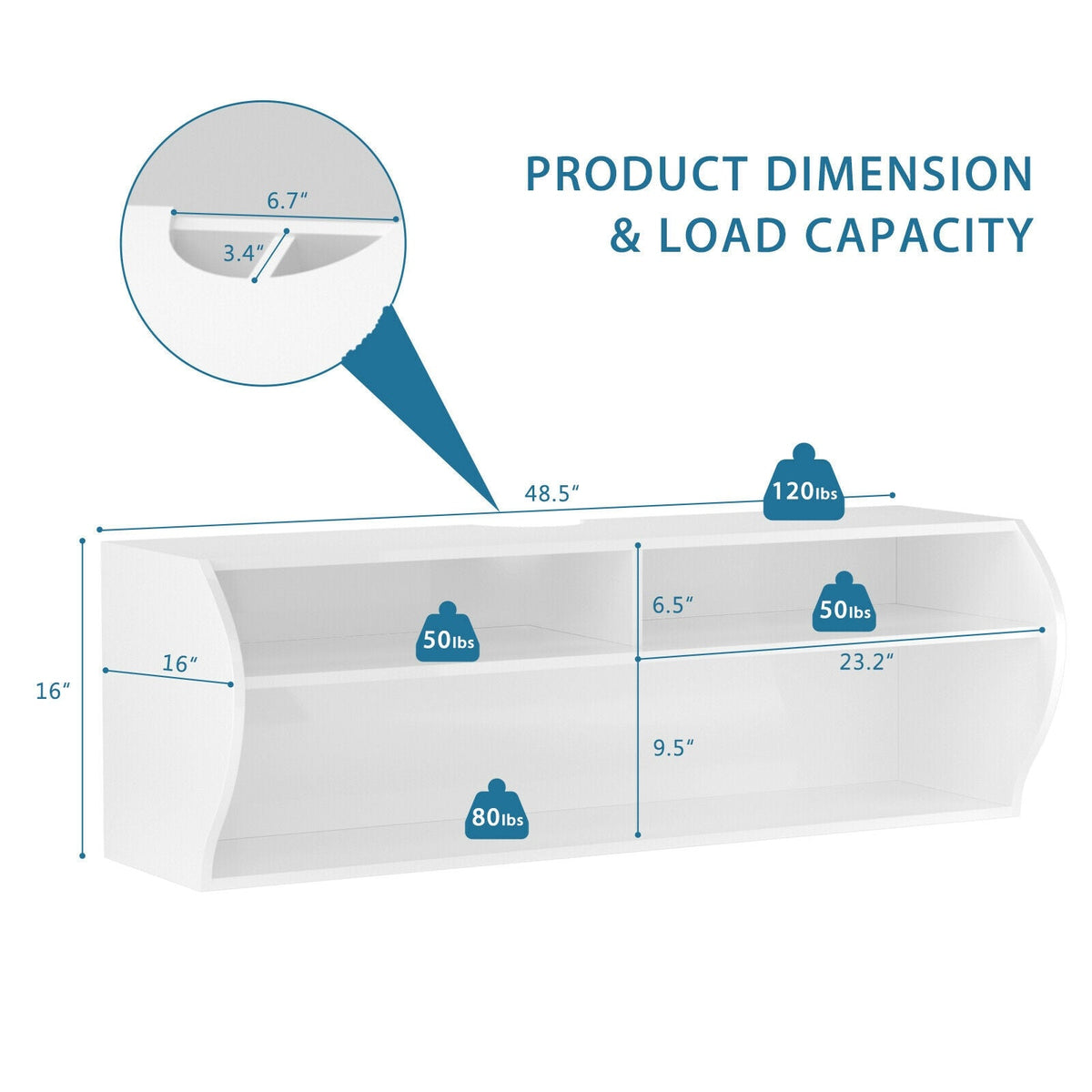 48.5 Inch 2 Tier Modern Wall Mounted Hanging Floating Shelf