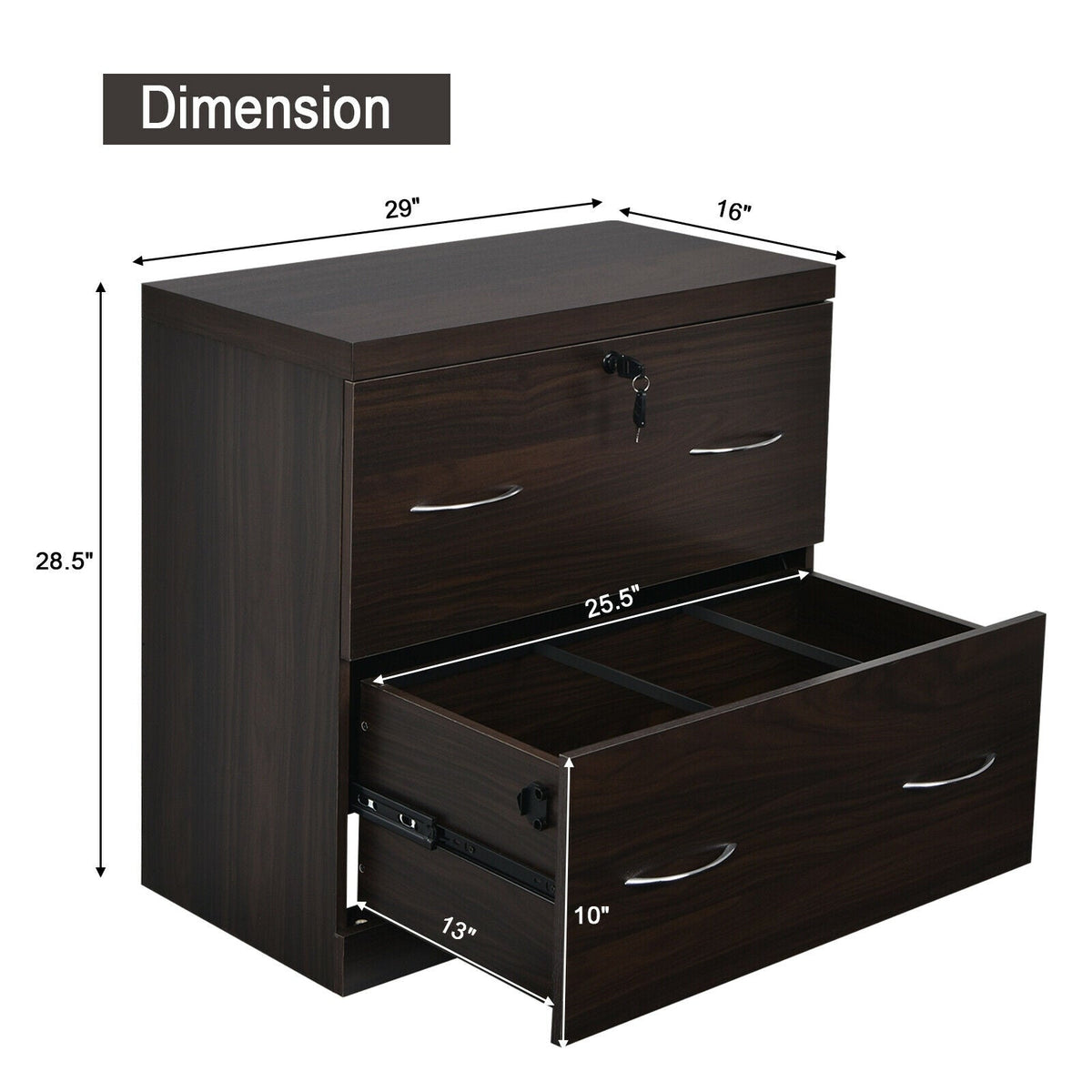 2-Drawer File Cabinet with Lock Hinging Bar Letter and Legal Size