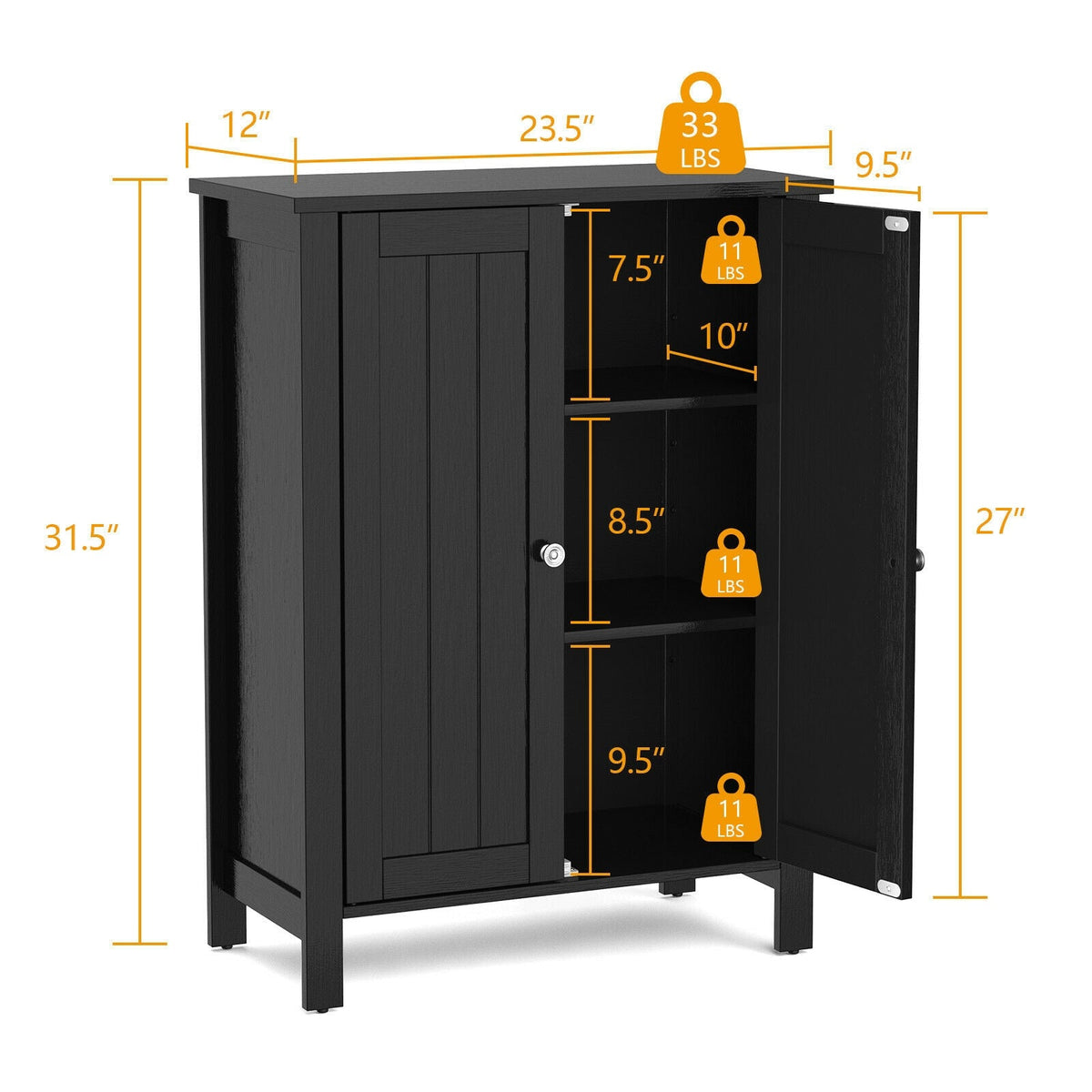 2-Door Bathroom Floor Storage Cabinet Space Saver Organizer
