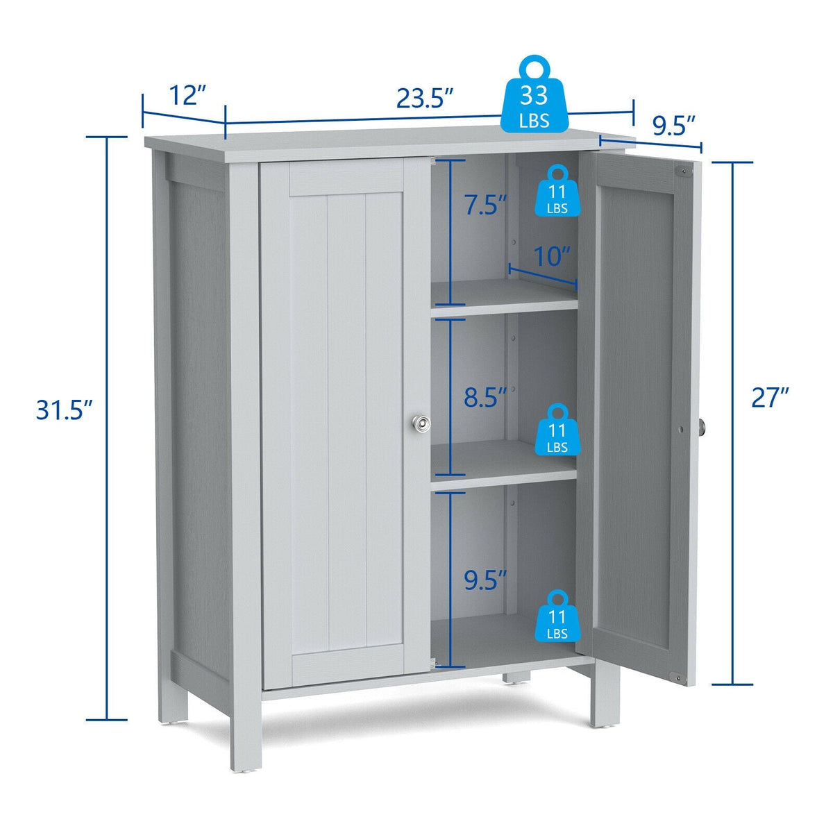 2-Door Bathroom Floor Storage Cabinet Space Saver Organizer