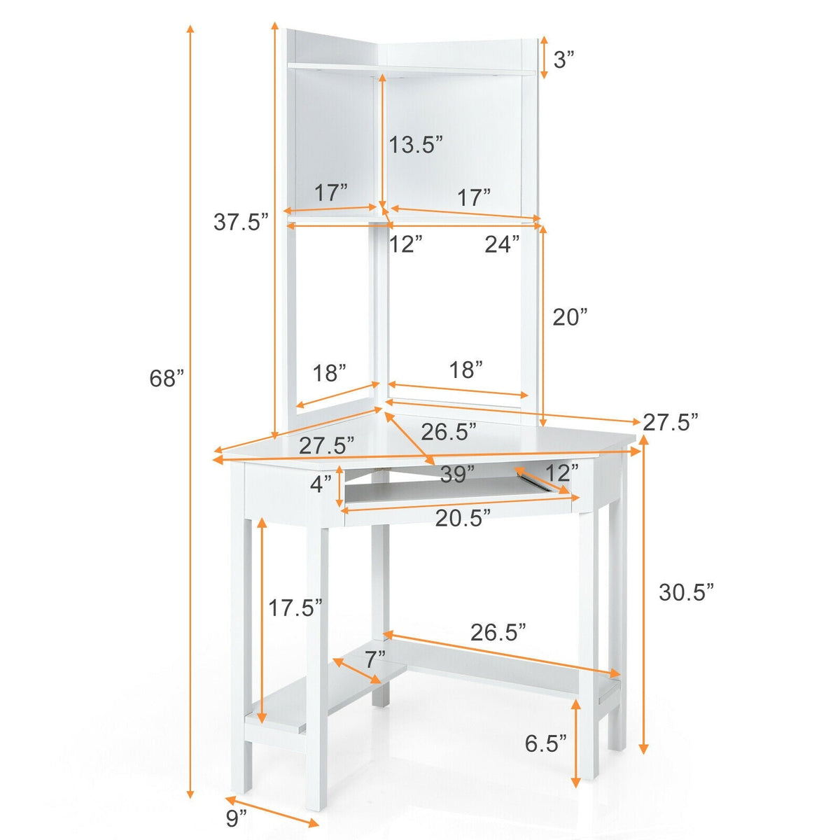 Corner Computer Desk with Hutch and Storage Shelves
