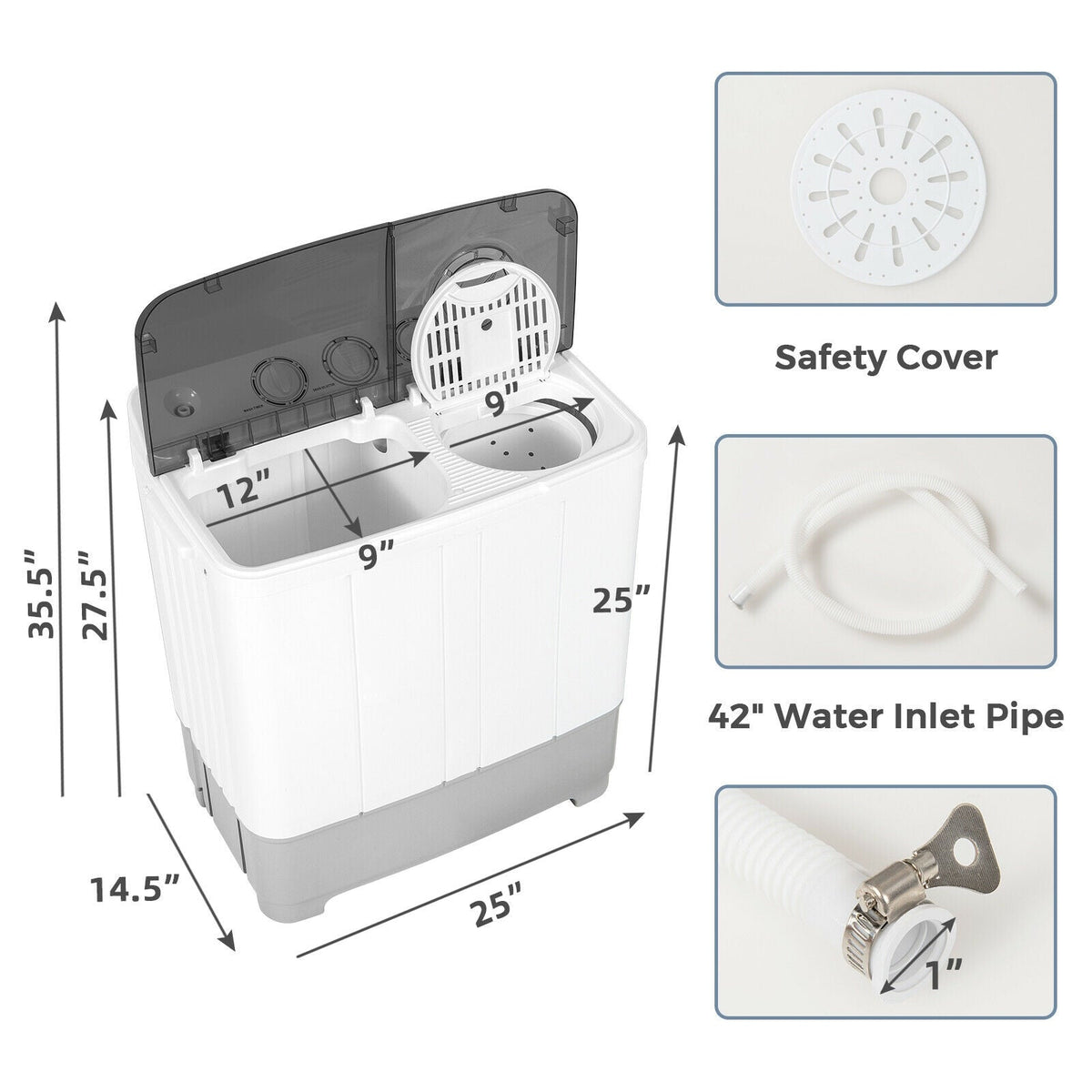 2-in-1 Portable 22lbs Capacity Washing Machine with Timer Control