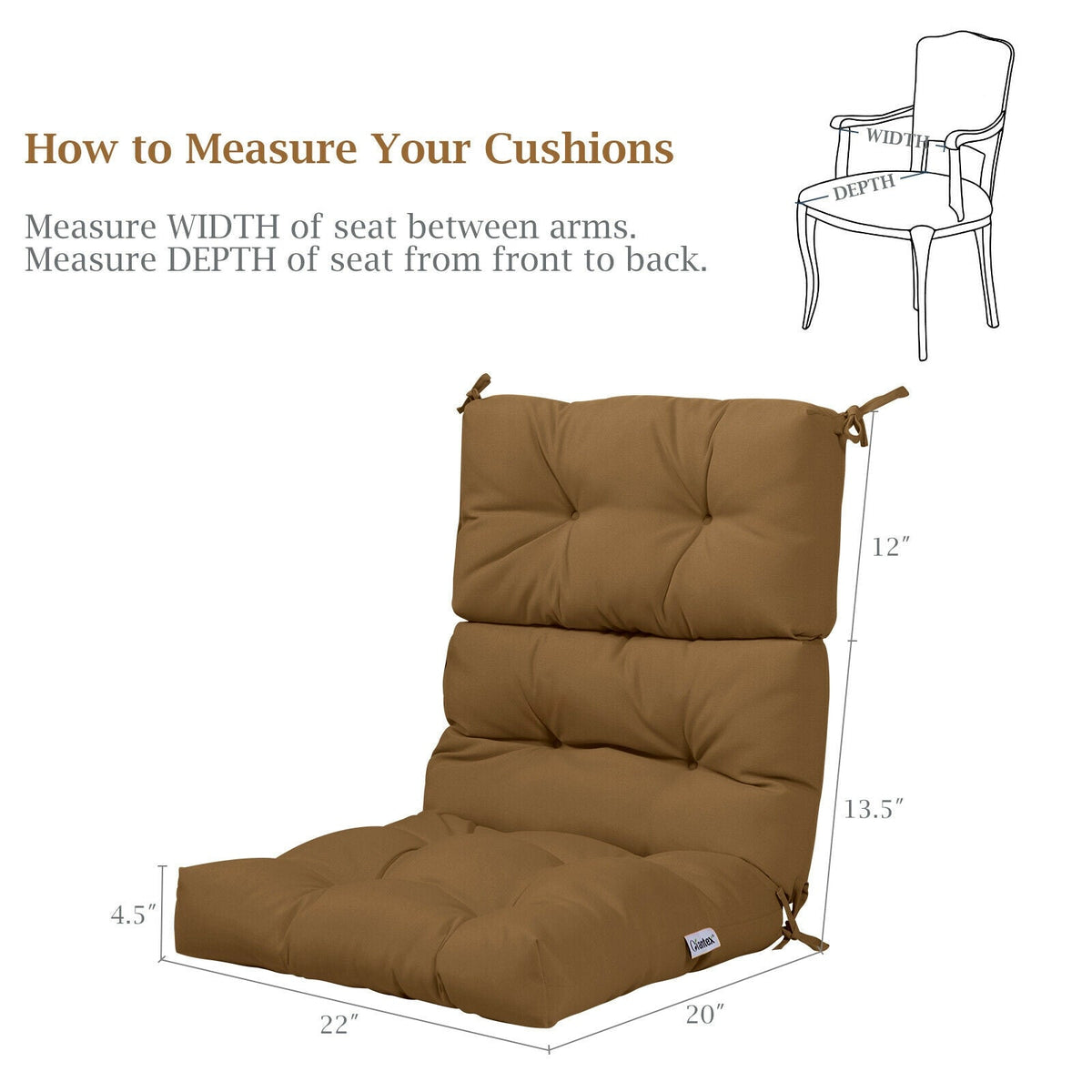 22 x 44 Inch Tufted Outdoor Patio Chair Seating Pad