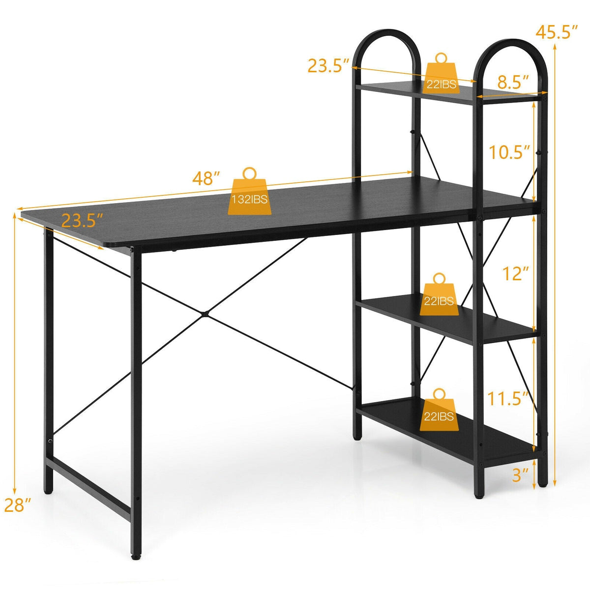 48-Inch Reversible Computer Desk with Storage Shelf