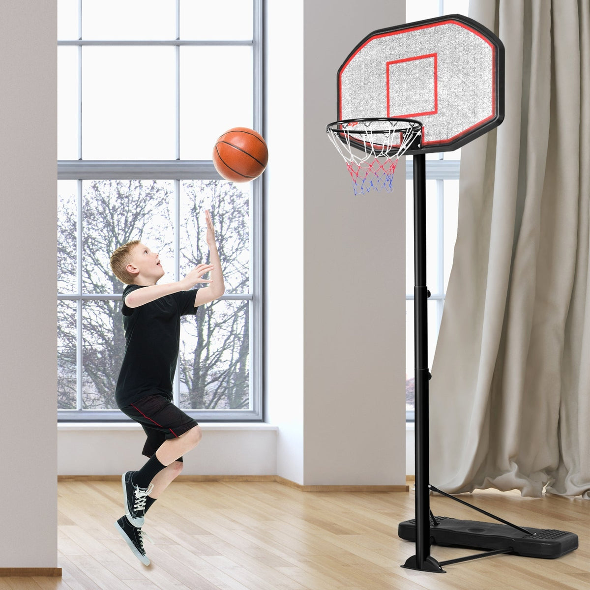 Canasta de baloncesto de 43 pulgadas, ajustable en altura, para interior y exterior