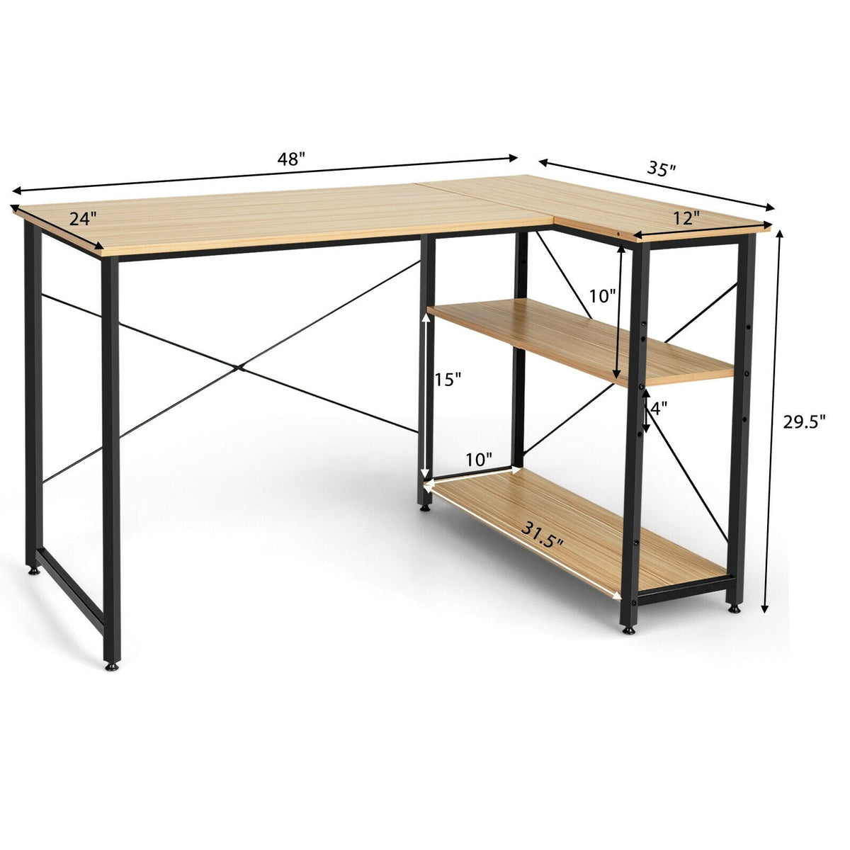 48 Inch Reversible L Shaped Computer Desk with Adjustable Shelf