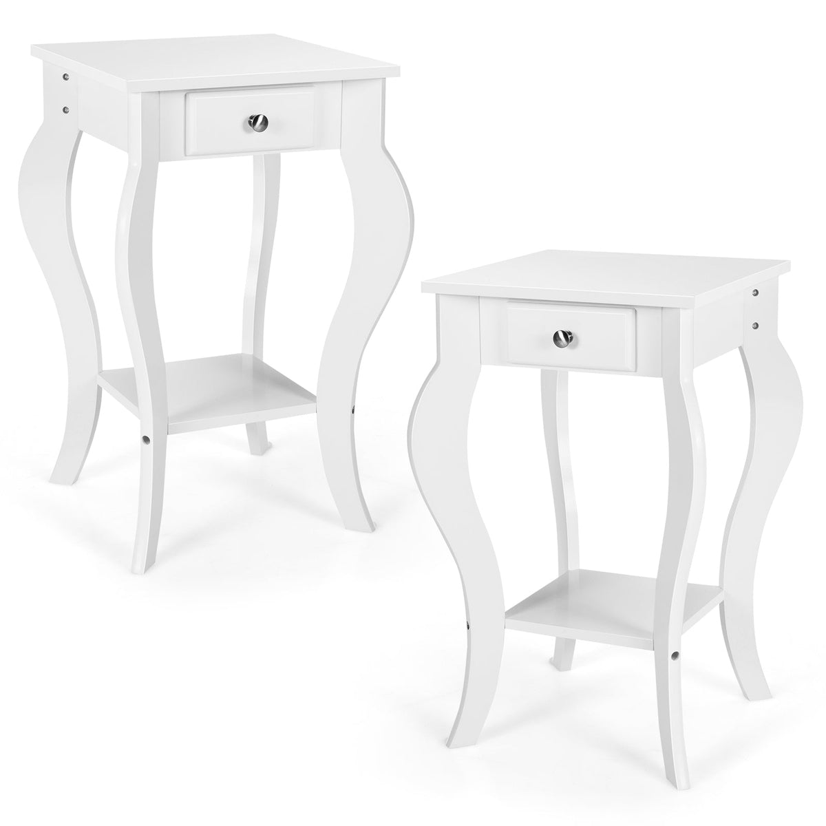 2-Tier End Table with Drawer and Shelf for Living Room Bedroom