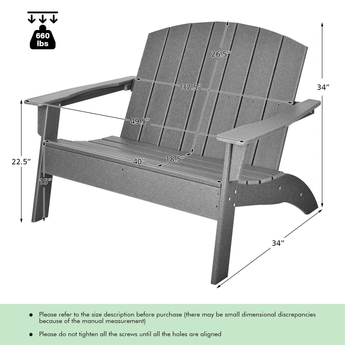 Sillón Adirondack de patio de HDPE para porche, jardín, patio trasero - Gris