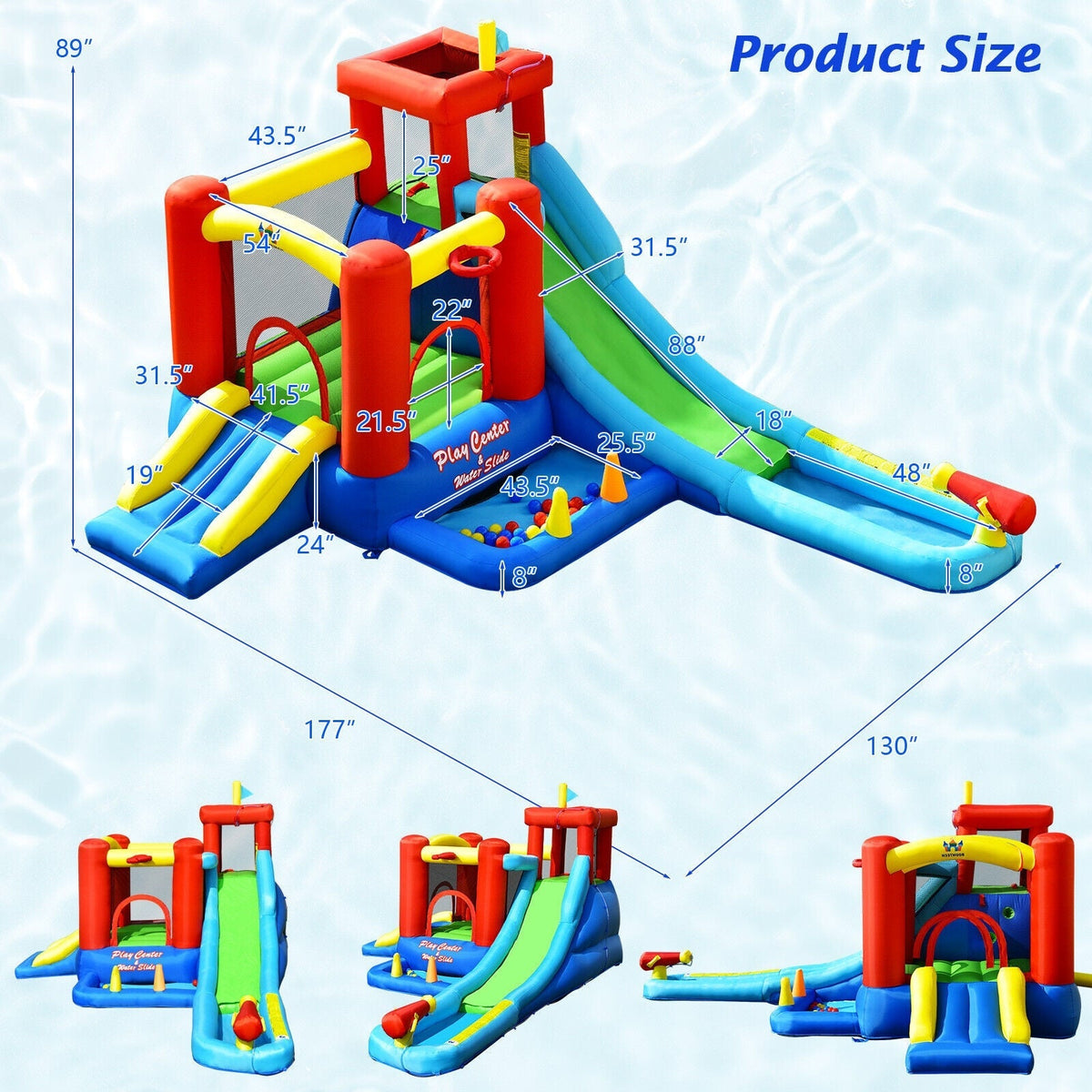 Castillo Hinchable Acuático Infantil 9 en 1 con Tobogán y Soplador de 860W