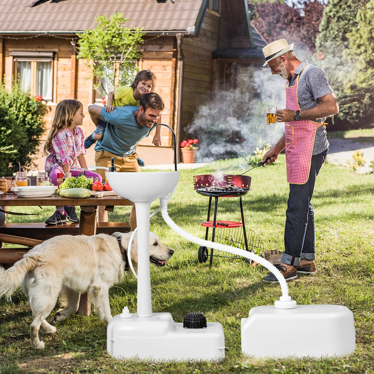 Soporte para lavabo de mano para camping con depósito de 4,5 galones