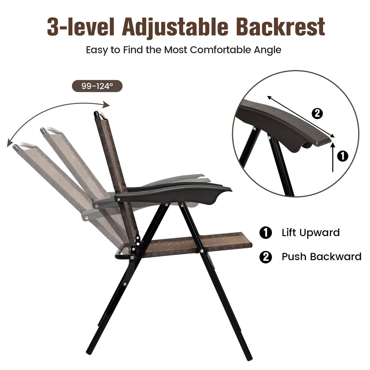 4 Pieces Folding Dining Chairs with Smooth Armrests and Sling Back