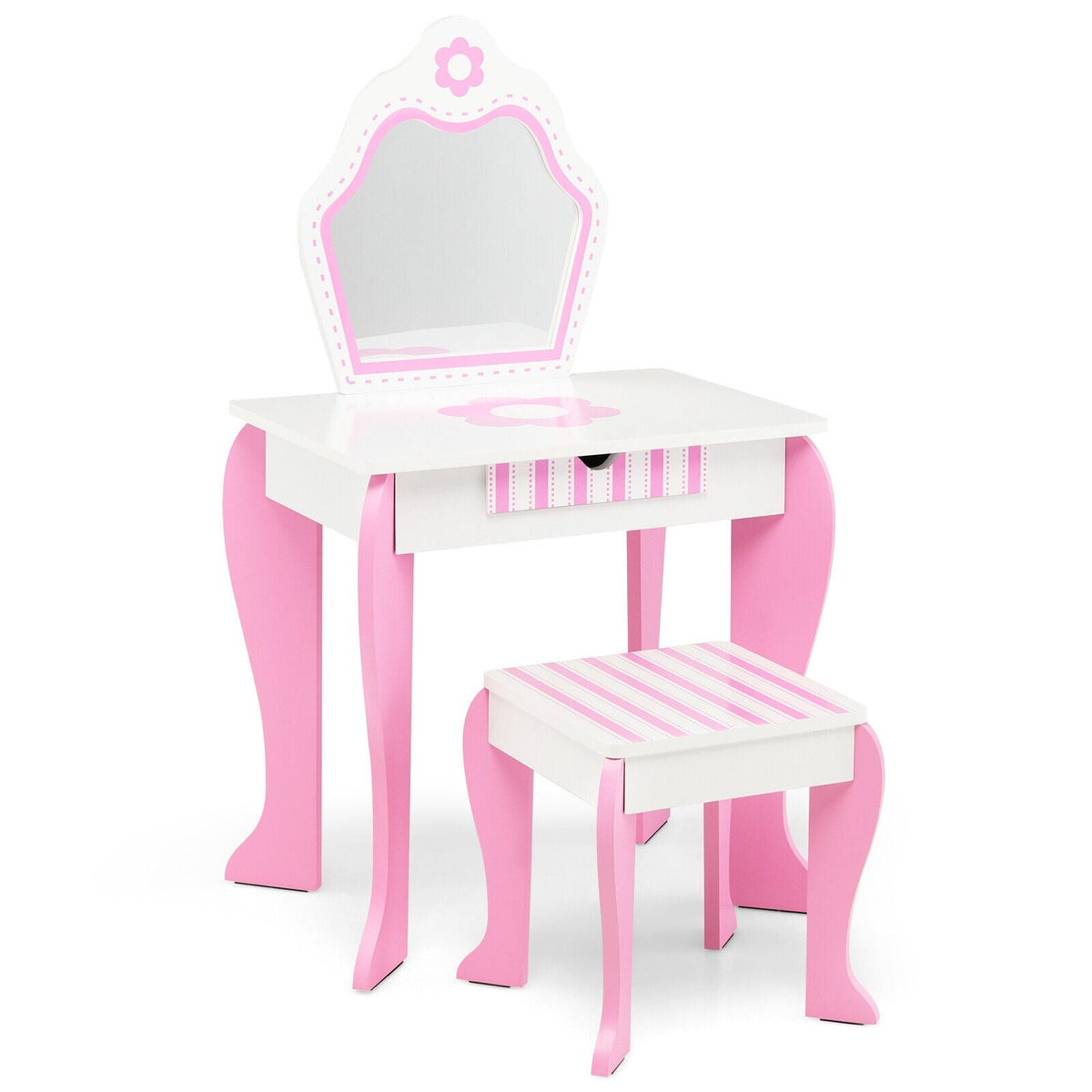 Set de tocador 2 en 1 para niños pequeños con tapa desmontable y bonitos estampados de flores - Blanco