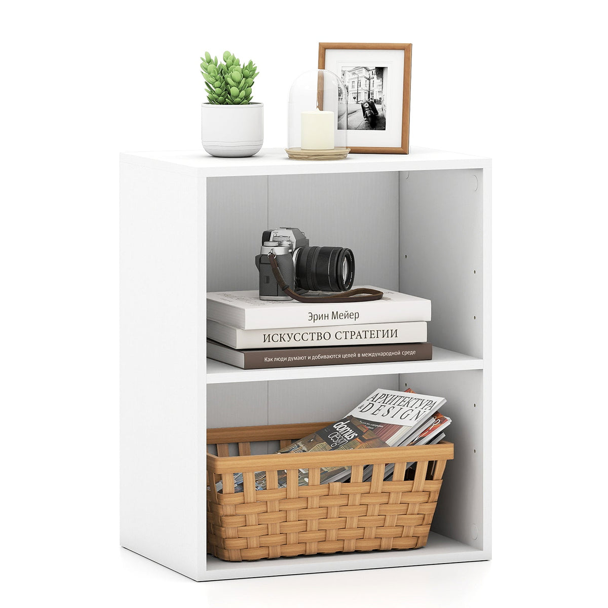 2-Cube Bookcase Floor Standing Open Bookshelf with 5-Position Adjustable Shelf