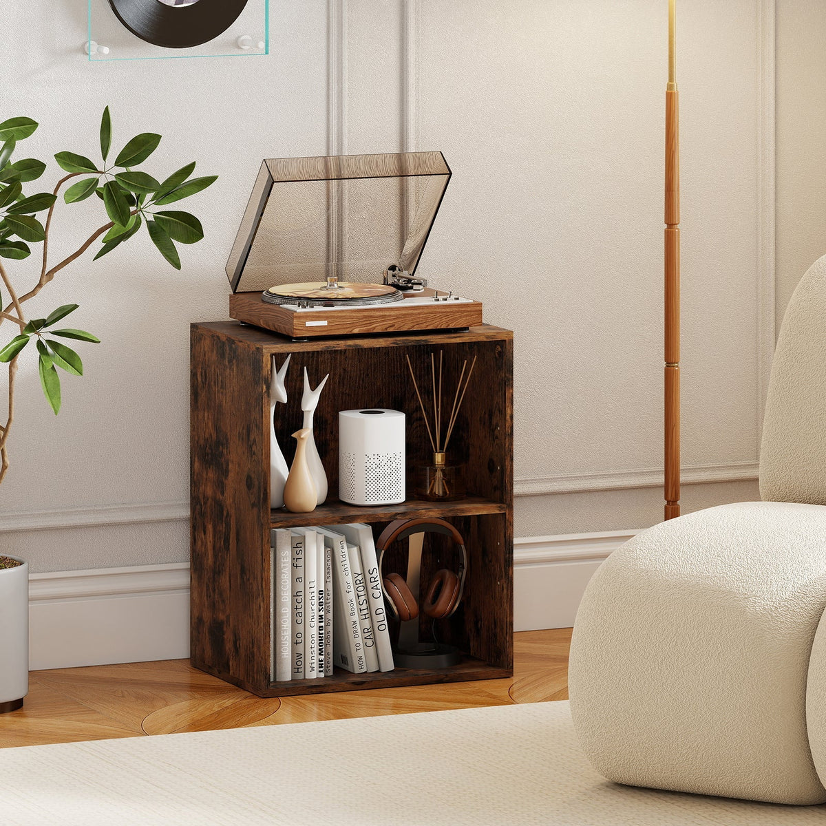 2-Cube Bookcase Floor Standing Open Bookshelf with 5-Position Adjustable Shelf