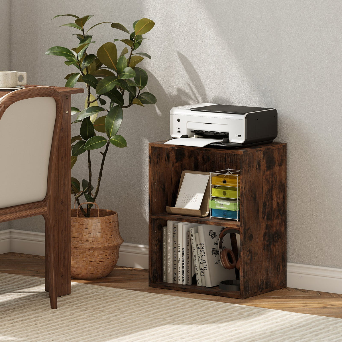 2-Cube Bookcase Floor Standing Open Bookshelf with 5-Position Adjustable Shelf