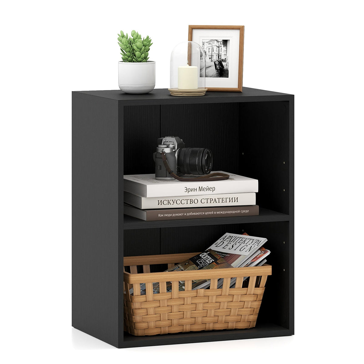 2-Cube Bookcase Floor Standing Open Bookshelf with 5-Position Adjustable Shelf