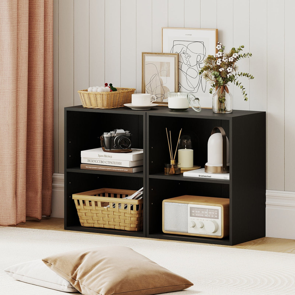 2-Cube Bookcase Floor Standing Open Bookshelf with 5-Position Adjustable Shelf