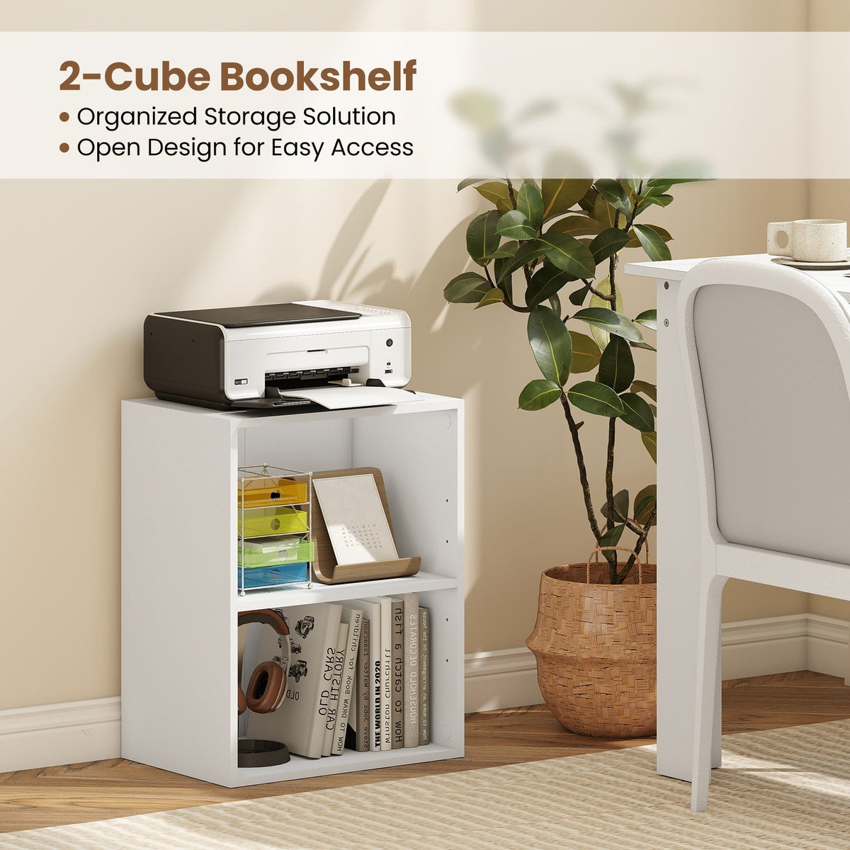 2-Cube Bookcase Set of 2 Floor Standing Open Bookshelf w/ 5-Position Adjustable Shelf