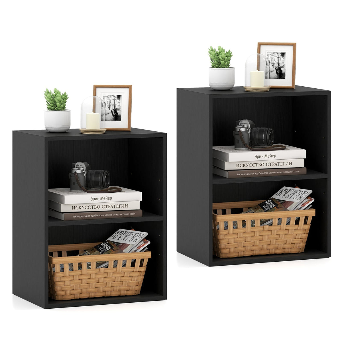 2-Cube Bookcase Set of 2 Floor Standing Open Bookshelf w/ 5-Position Adjustable Shelf