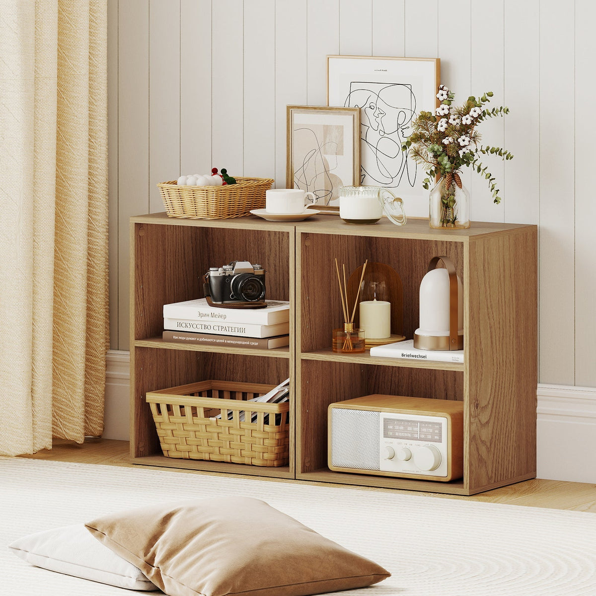 2-Cube Bookcase Set of 2 Floor Standing Open Bookshelf w/ 5-Position Adjustable Shelf