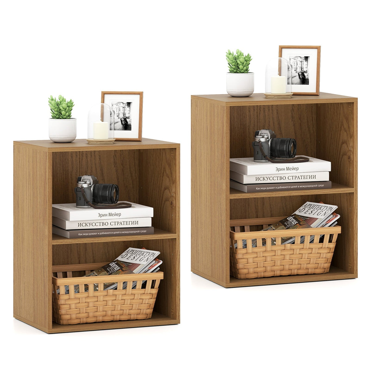 2-Cube Bookcase Set of 2 Floor Standing Open Bookshelf w/ 5-Position Adjustable Shelf