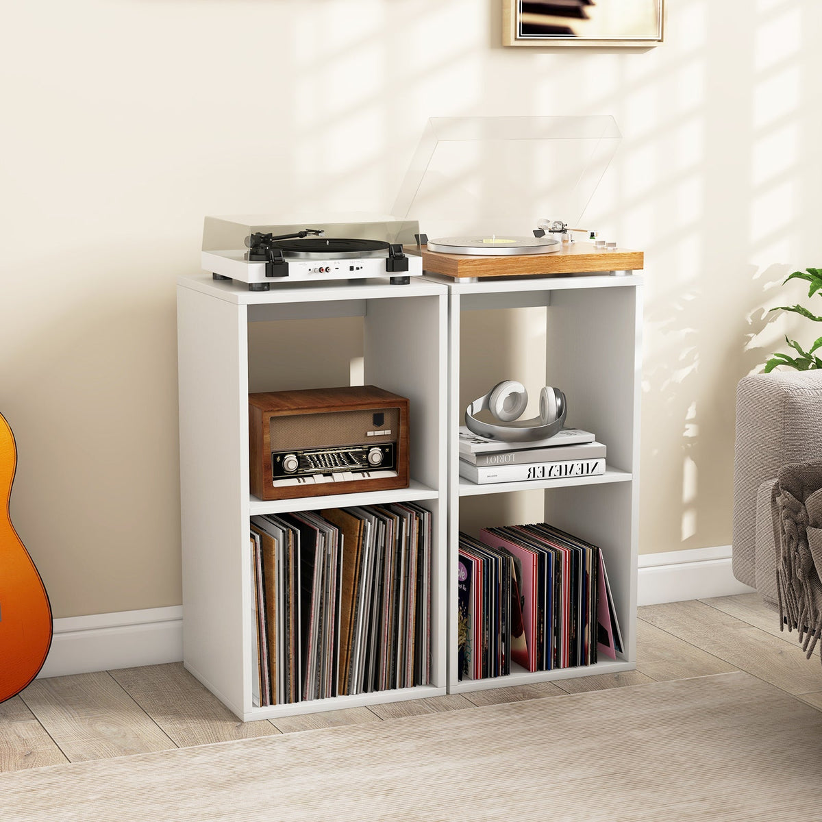 2 Cube Bookshelf with Back Guardrail for Living Room Bedroom