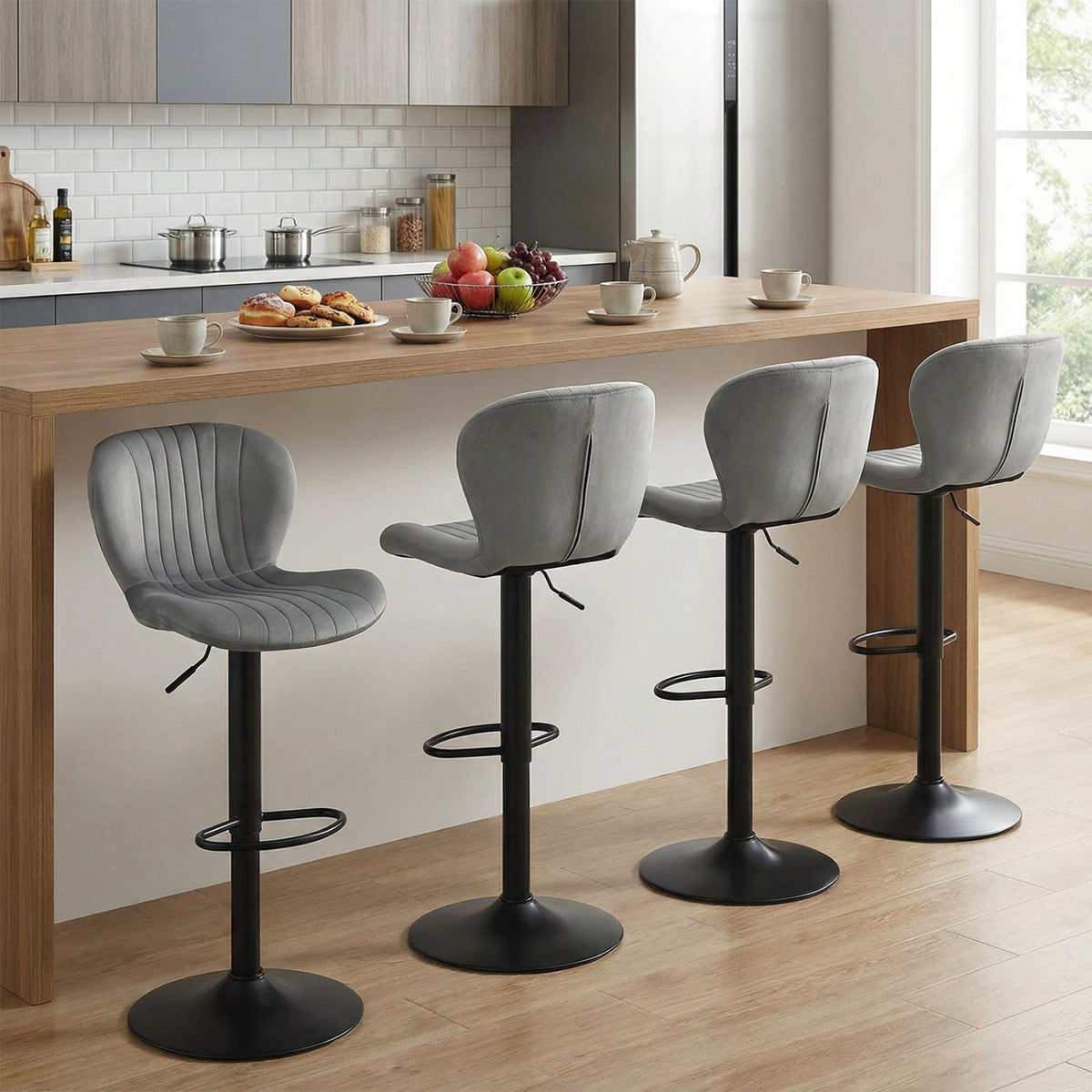 Adjustable Counter Height Chairs Set of 4 with Velvet Upholstered Backrests