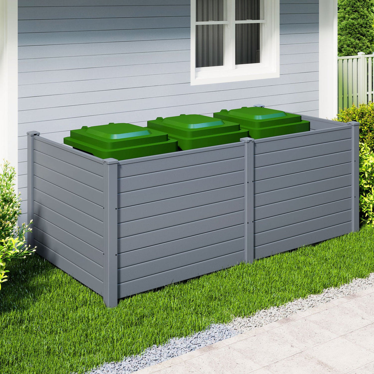 Set of 2 48 x 38 Inch Air Conditioner Fence 2 Panels with Metal Ground Stakes-Gray