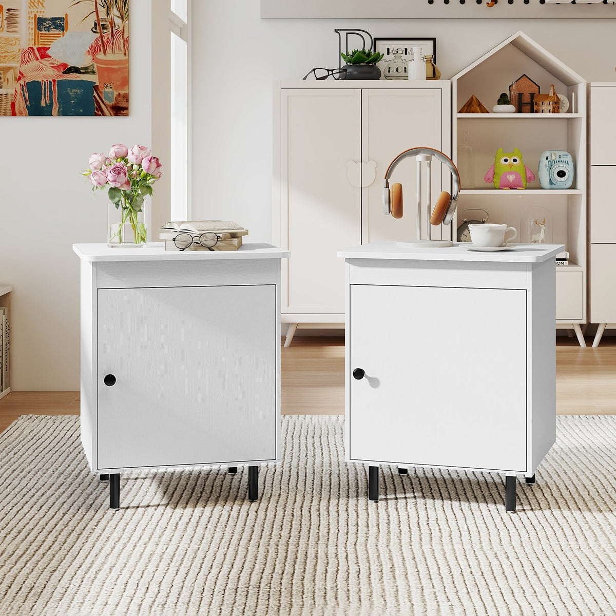 Nightstand Mid Century End Tables with Door