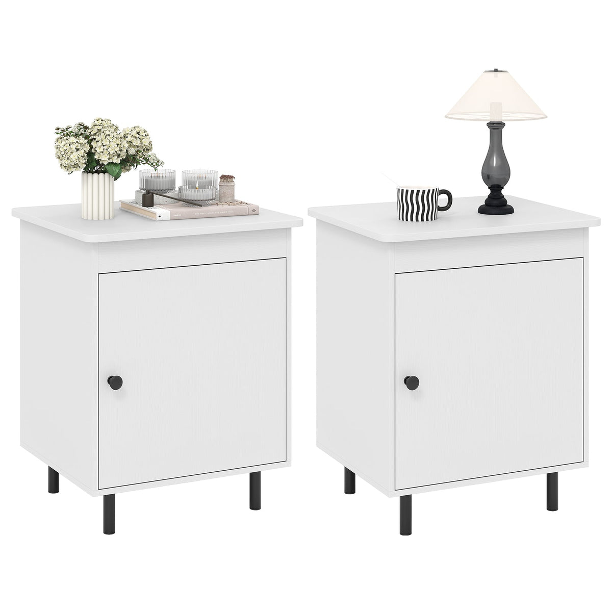 Nightstand Mid Century End Tables with Door