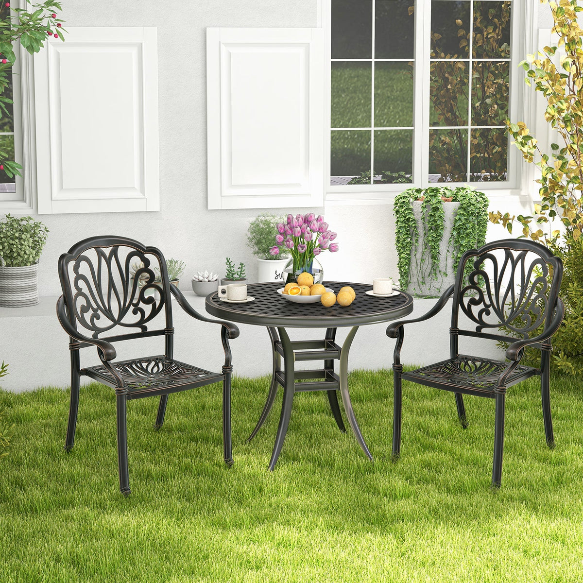 2 sillas de comedor de aluminio fundido para patio con reposabrazos - bronce