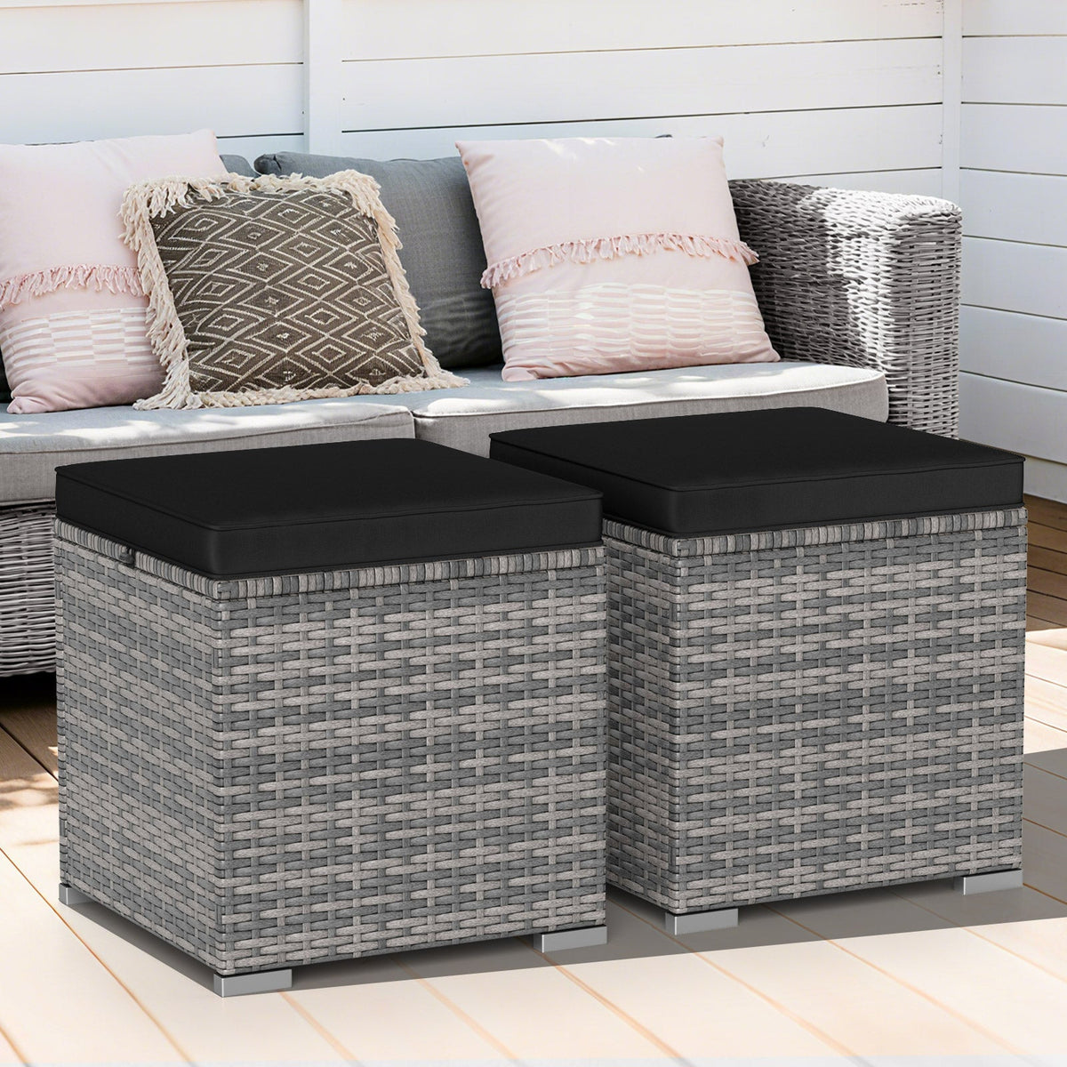 2 Pieces Patio Ottoman with Hidden Storage Space-Mix Grey