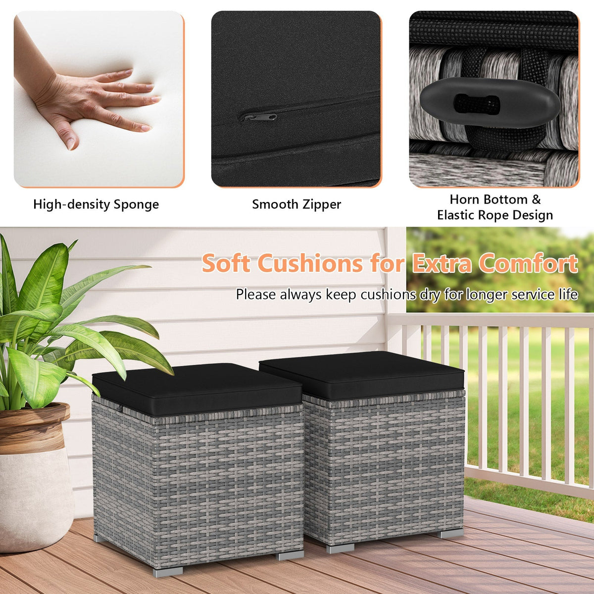 2 Pieces Patio Ottoman with Hidden Storage Space-Mix Grey