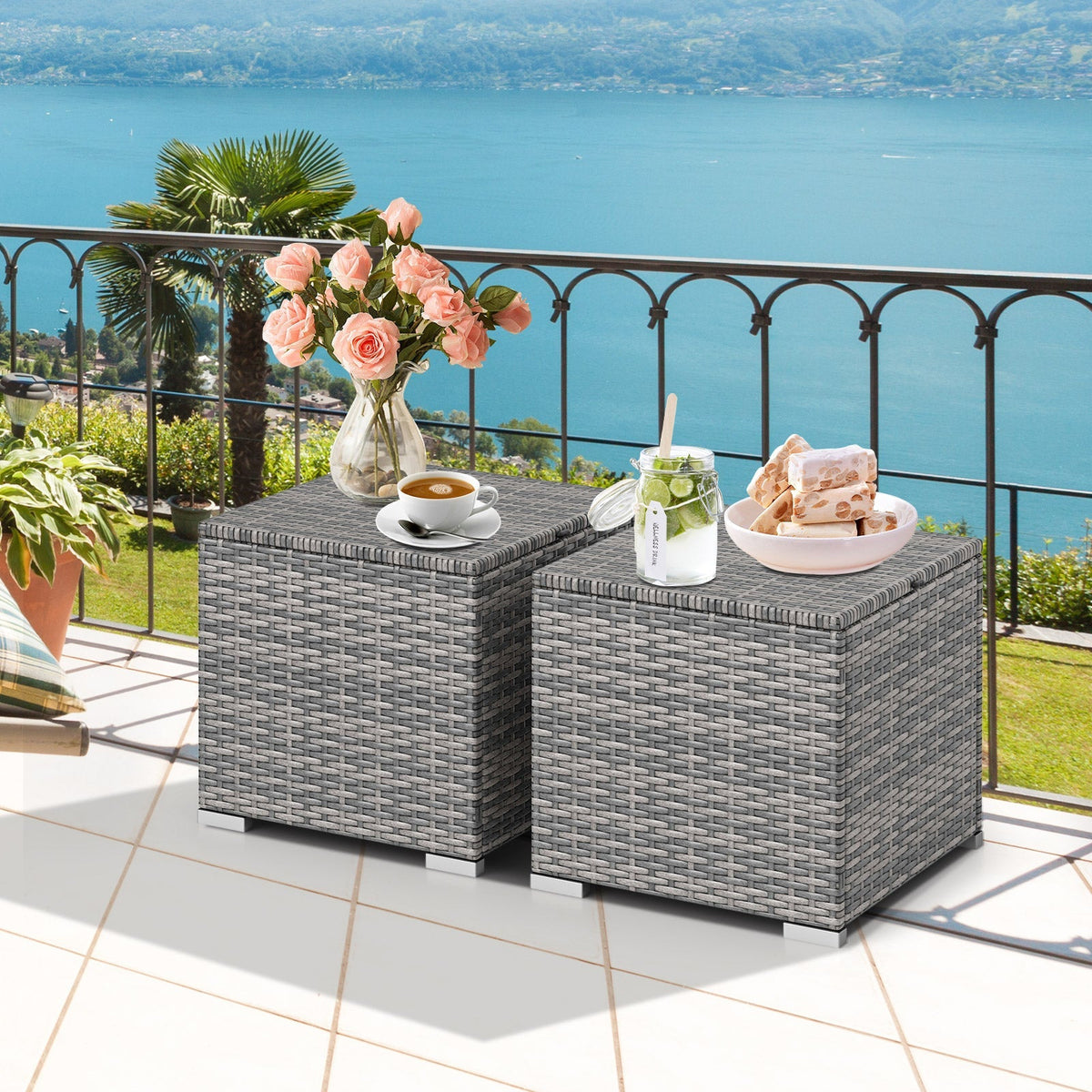 2 Pieces Patio Ottoman with Hidden Storage Space-Mix Grey