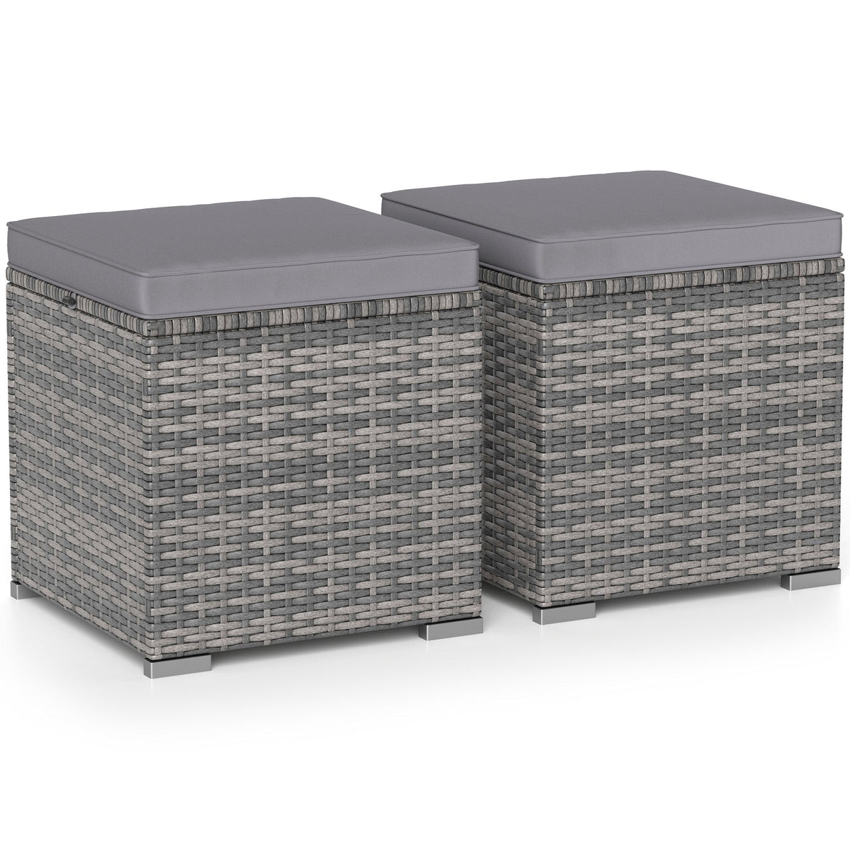 2 Pieces Patio Ottoman with Hidden Storage Space-Mix Grey