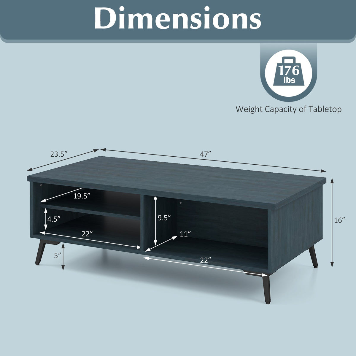 2-Tier Mid Century Modern Coffee Table with Storage Shelves Compartments