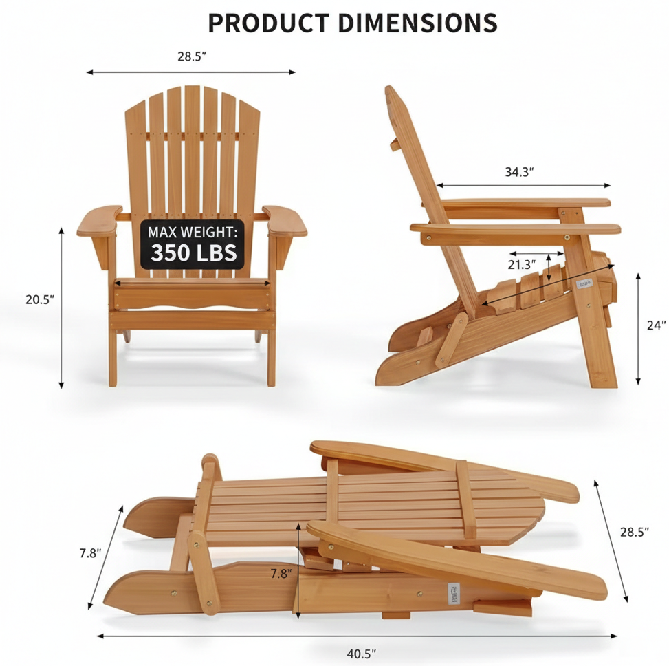 Sillón Adirondack Plegable – Exterior Patio Jardín Terraza Playa