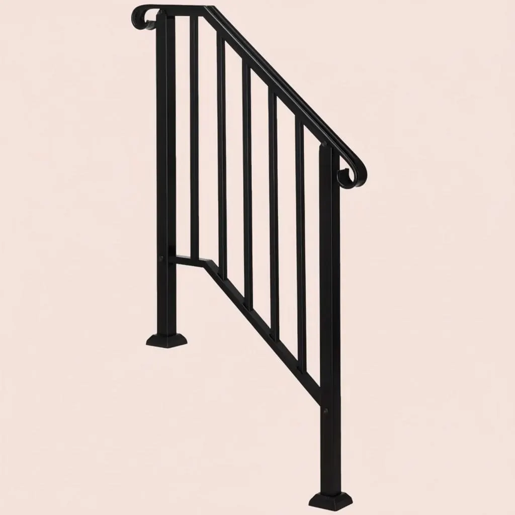 Barandilla de escalera exterior para 1 a 4 escalones, barandilla ajustable de acero negro