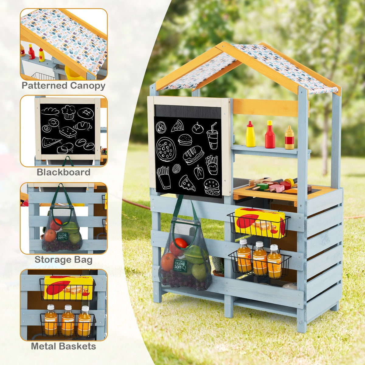Cocina de Barro de Madera 2 en 1 con Caja de Agua Extraíble y Bolsa de Almacenamiento - Gris