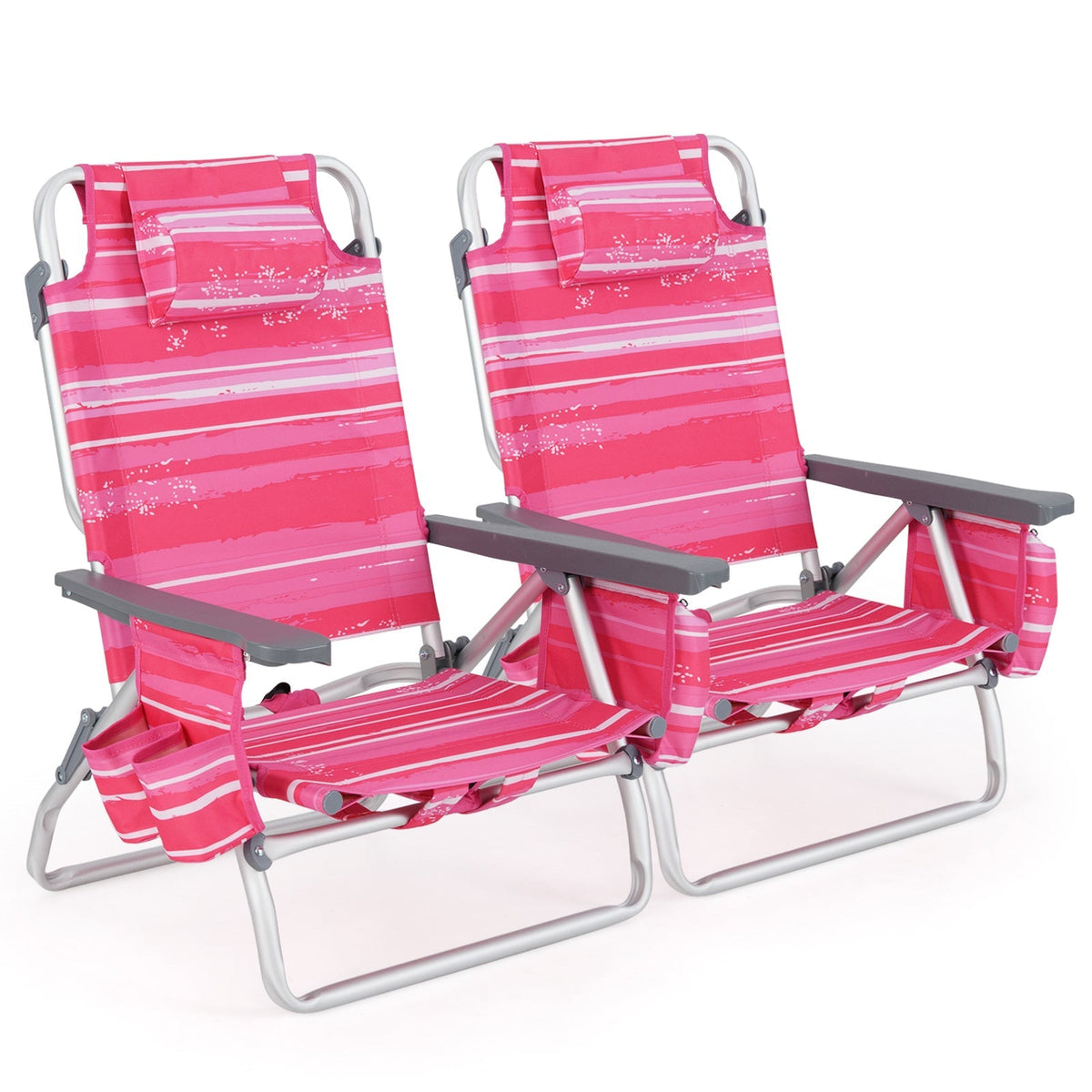 2 Pieces Folding Backpack Beach Chair with Pillow-Pink