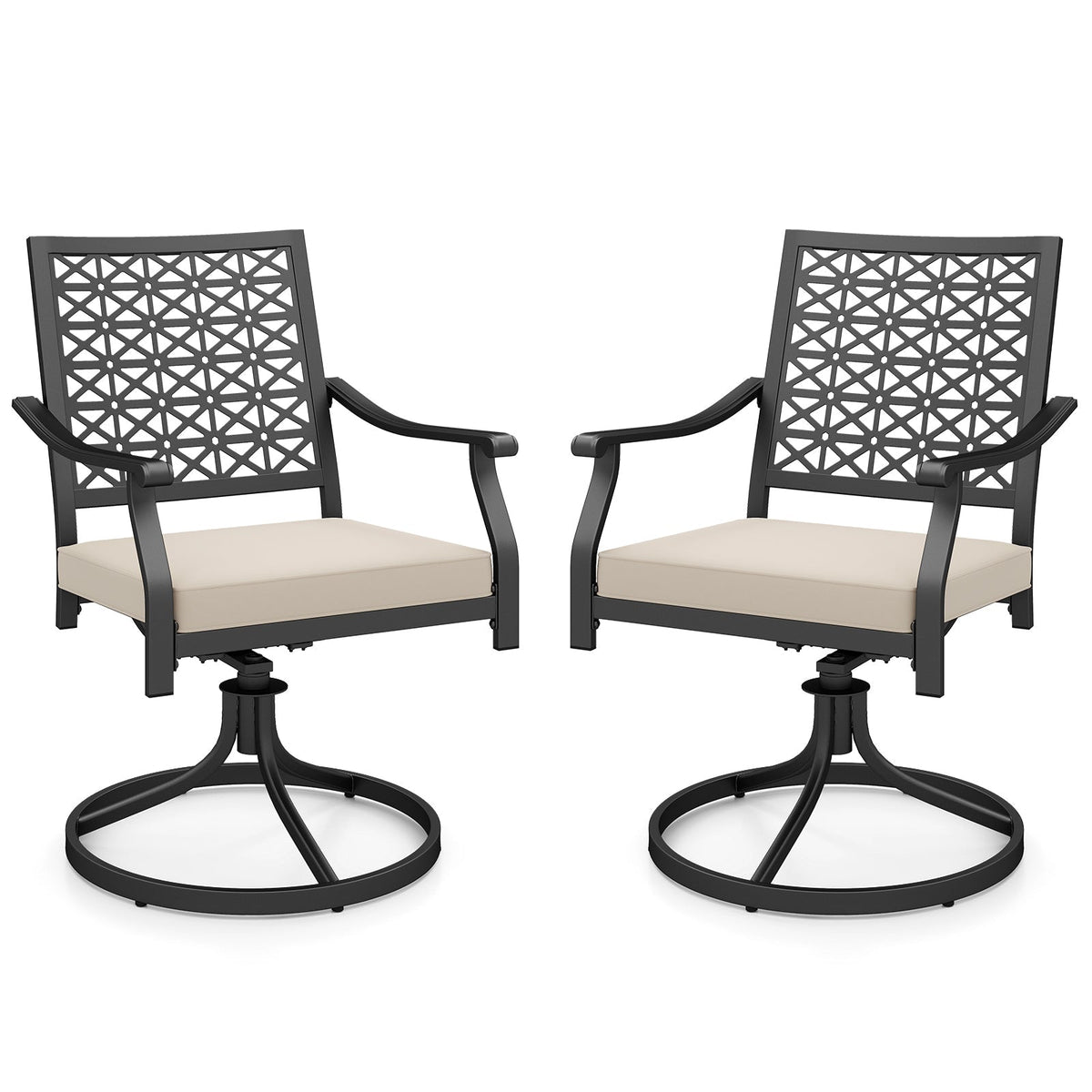 2 Pieces Outdoor Swivel Chairs Patio Dining Chairs with Padded Cushions-Beige
