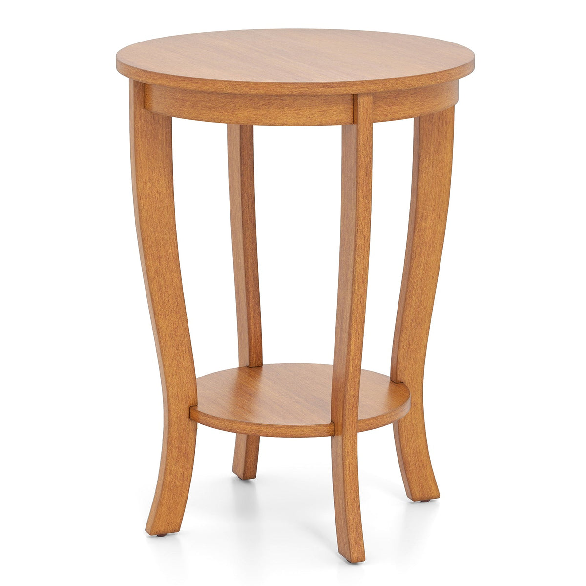 2-tier Round End Table with Solid Wood Legs